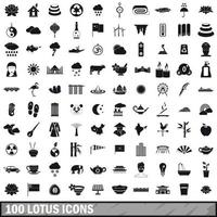 100 icone di loto impostate, stile semplice vettore