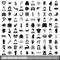 100 icone di organo impostate, stile semplice vettore