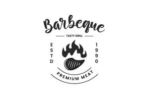 classico logo barbecue carne premium vettore