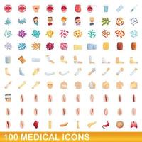 100 set di icone mediche, stile cartone animato vettore