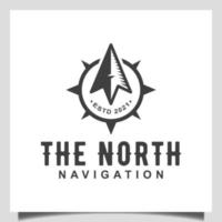 vintage il nord con bussola navigatore icona vettore per il design del logo all'aperto avventura di viaggio