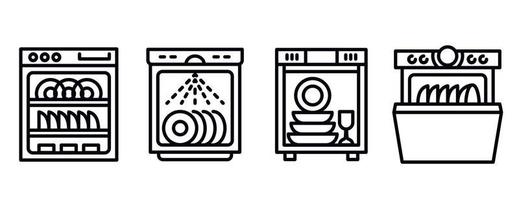 lavastoviglie set di icone, stile contorno vettore