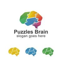 puzzle logo cervello intelligente o strategie gioco cervello logo simbolo icona design vettore