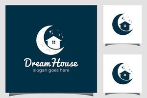 costruzione del logo della casa dei sogni con simbolo dell'icona della luna e delle stelle per il logo immobiliare vettore