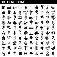 Set di 100 icone foglia, stile semplice vettore