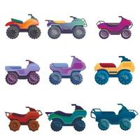 quad bike set di icone, stile cartone animato vettore