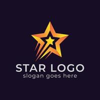 moderno logo sfumato di stella razzo o stella nascente swoosh, che raggiunge il modello vettoriale del logo dei sogni