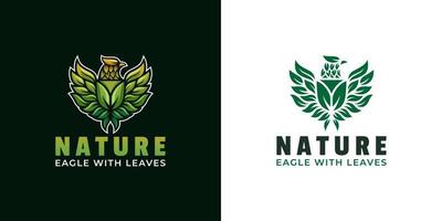 ali d'aquila con foglie di scudo per una vita sana, cure mediche o terapia nel design del logo naturale vettore