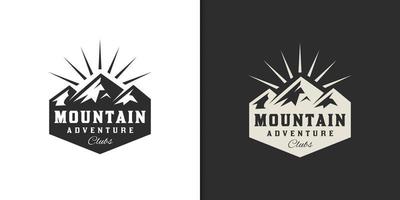loghi vintage del club di avventura di montagna e design del logo dell'emblema del vettore retrò all'aperto del campeggio