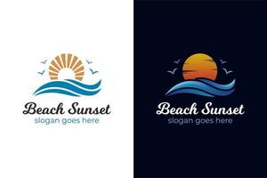 logo dell'onda del sole dell'oceano. tramonto natura mare logo design modello vettoriale