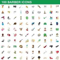 100 set di icone da barbiere, stile cartone animato vettore