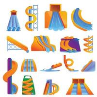 set di icone del parco acquatico, stile cartone animato vettore