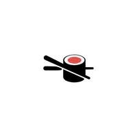 sushi logo cibo per pesci ristorante giappone. bacchette che tengono il rotolo di sushi, illustrazione vettoriale di design moderno del logotipo di tendenza in stile piatto