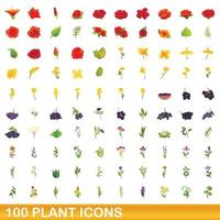 100 icone di piante impostate, stile cartone animato vettore
