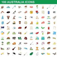 100 set di icone dell'Australia, stile cartone animato vettore