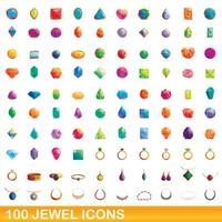 100 set di icone gioiello, stile cartone animato vettore