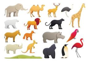 set di icone dello zoo del parco, stile cartone animato vettore