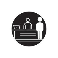 vettore del banco di registrazione, icona del banco del servizio clienti, disegno semplice dell'illustrazione della biglietteria