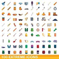 100 icone estreme impostate, stile cartone animato vettore