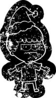icona angosciata del fumetto di un uomo arrabbiato che indossa il cappello di Babbo Natale vettore