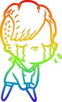 arcobaleno gradiente linea disegno cartone animato ragazza che piange vettore