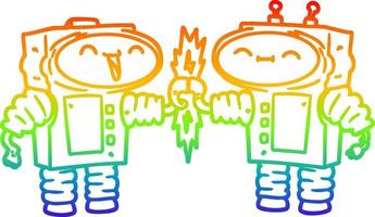 collegamento di robot dei cartoni animati di disegno a tratteggio sfumato arcobaleno vettore
