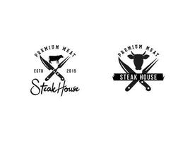 design del logo della steak house premium vettore