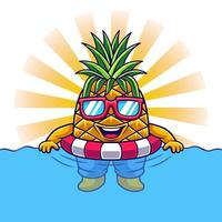 illustrazione di ananas carino rilassarsi sulla piscina con gli occhiali vettore