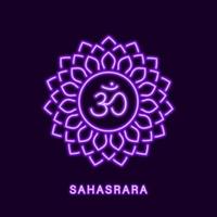 chakra sahasrara luminoso viola. simbolo al neon di mille petali amrita. akasha trascendentale con controllo mentale e coscienza vettoriale