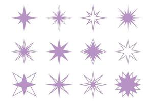 insieme di elementi di stelle vettoriali. stelle lineari vettoriali viola.