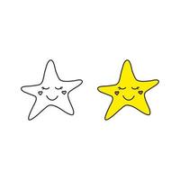 contorno di doodle e icona di carattere felice stella colorata isolata su sfondo bianco. vettore