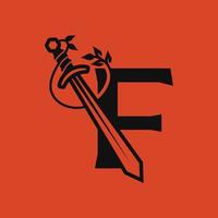 logo della spada alfabeto f vettore