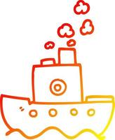 caldo gradiente linea disegno cartone animato barca a vapore vettore