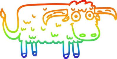 arcobaleno gradiente linea disegno cartone animato mucca pelosa vettore