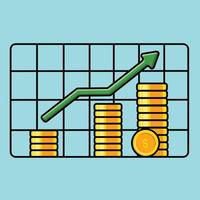 illustrazione dell'icona del vettore del fumetto della statistica della moneta d'oro. concetto di icona di finanza aziendale isolato vettore premium.