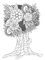 albero di fiori per pagine da colorare per adulti vettore