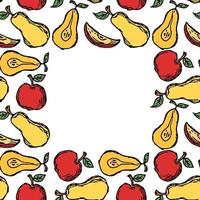 modello di frutta senza soluzione di continuità. sfondo colorato mela e pera. doodle illustrazione vettoriale con frutta