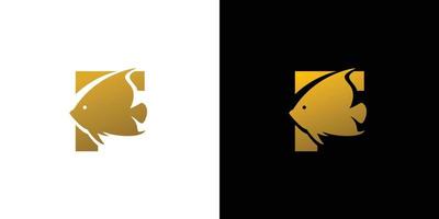 design moderno e unico del logo del pesce iniziale della lettera f vettore