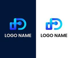 lettera p e d con modello di progettazione logo tech vettore