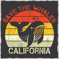 disegno della maglietta di vettore dell'illustrazione dell'annata retrò citazione di tipografia dello squalo balena
