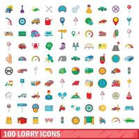 100 icone di camion impostate, stile cartone animato vettore