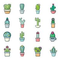 set di icone di fiori di cactus, stile cartone animato vettore