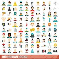 100 icone umane impostate, stile piatto vettore