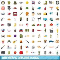 Set di icone per il tempo libero da 100 uomini, stile cartone animato vettore
