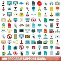 100 icone di supporto del programma impostate, stile piatto vettore