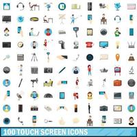 100 icone touch screen impostate, stile cartone animato vettore