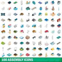 100 icone di assemblaggio impostate, stile 3d isometrico vettore