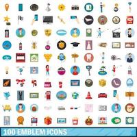 100 set di icone emblema, stile cartone animato vettore