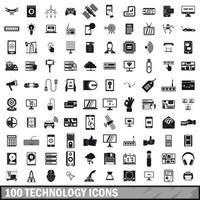 100 icone di tecnologia impostate, stile semplice vettore
