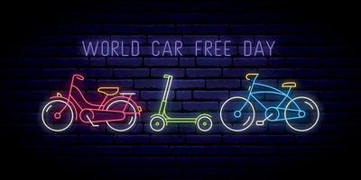 insegna al neon della giornata mondiale senza auto. vettore